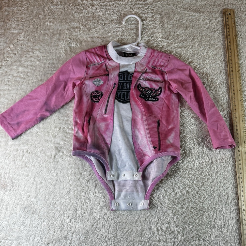 Harley Davidson Baby One Z Pink Lady Biker Jacket Graphic 6-9M Snap Bottom